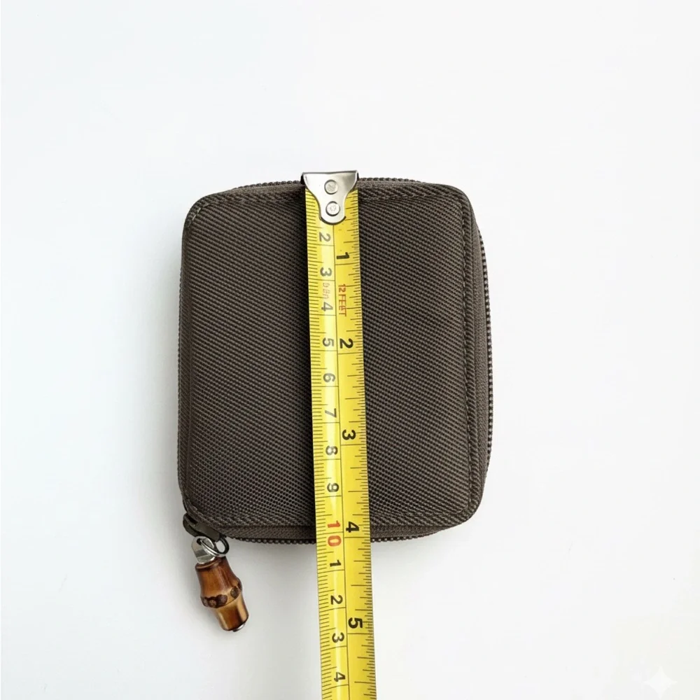 Gucci Khaki Nylon Zippered Wallet with Bamboo